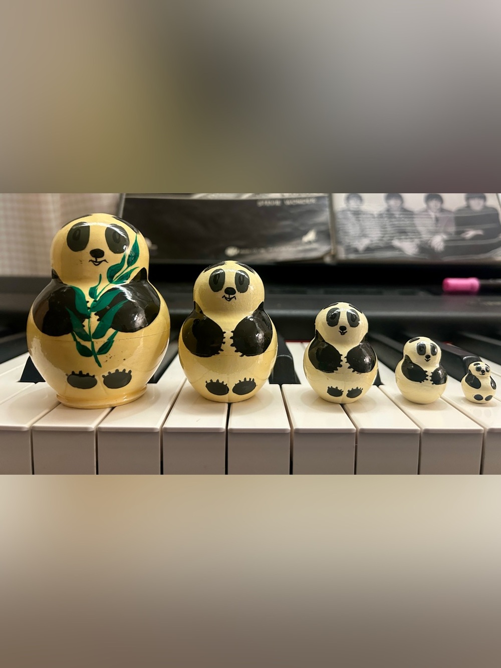 Authentic Vintage Russian Wooden Panda Nesting Dolls Matryoshka • Mint Condition